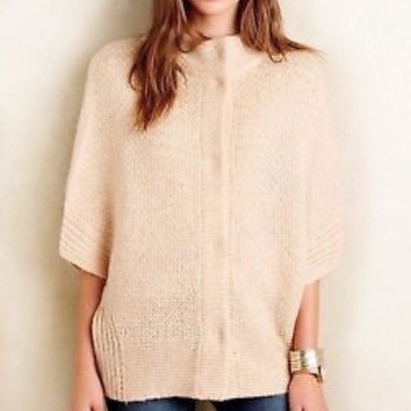 Angel of the North button up poncho sweater tan - Picture 8 of 9